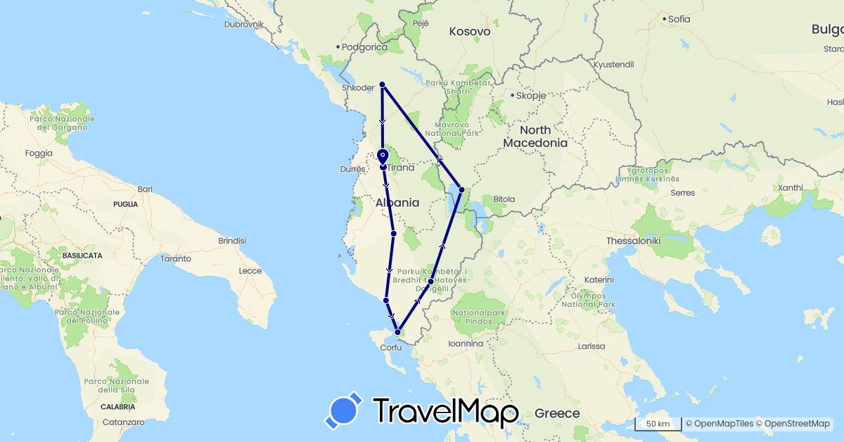 TravelMap itinerary: driving in Albania, Macedonia (Europe)